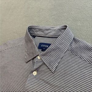 Eton Slim Dress Shirt Large Mens Cotton Pique White Button Up Long Sleeve Casual